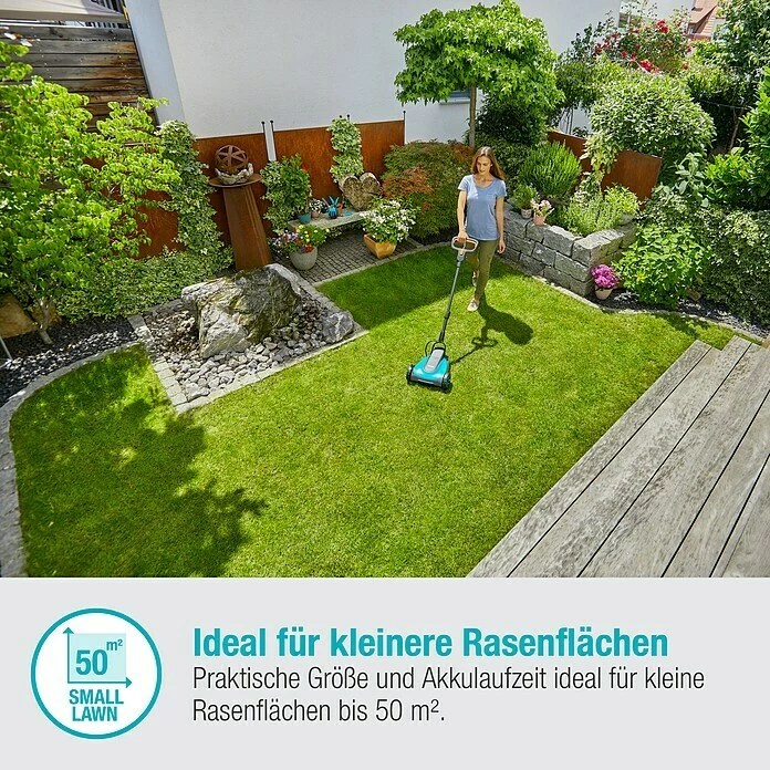 BAUHAUS Gardena Akku-Rasenmäher HandyMower 22/18V P4A 18 V, Ohne Akku, 2,5 Ah, Schnittbreite: 22 Cm 2 BAUHAUS Gardena Akku-Rasenmäher HandyMower 22/18V P4A 18 V, Ohne Akku, 2,5 Ah, Schnittbreite: 22 Cm – Bild 2