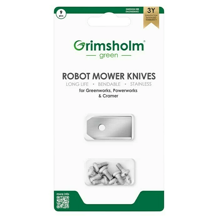 BAUHAUS Grimsholm Green Ersatzmesser 9 Stk., Passend Für: Greenworks, Powerworks, Cramer 1 BAUHAUS Grimsholm Green Ersatzmesser 9 Stk., Passend Für: Greenworks, Powerworks, Cramer