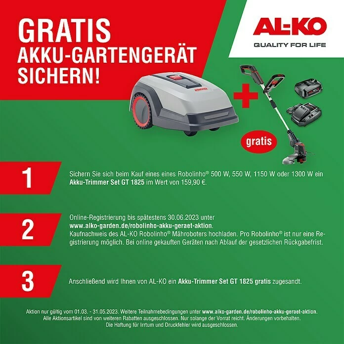 BAUHAUS AL-KO Premium Mähroboter Robolinho 1150 25 V, 5 Ah, Max. Flächenempfehlung: 1.000 M² 2 BAUHAUS AL-KO Premium Mähroboter Robolinho 1150 25 V, 5 Ah, Max. Flächenempfehlung: 1.000 M² – Bild 2